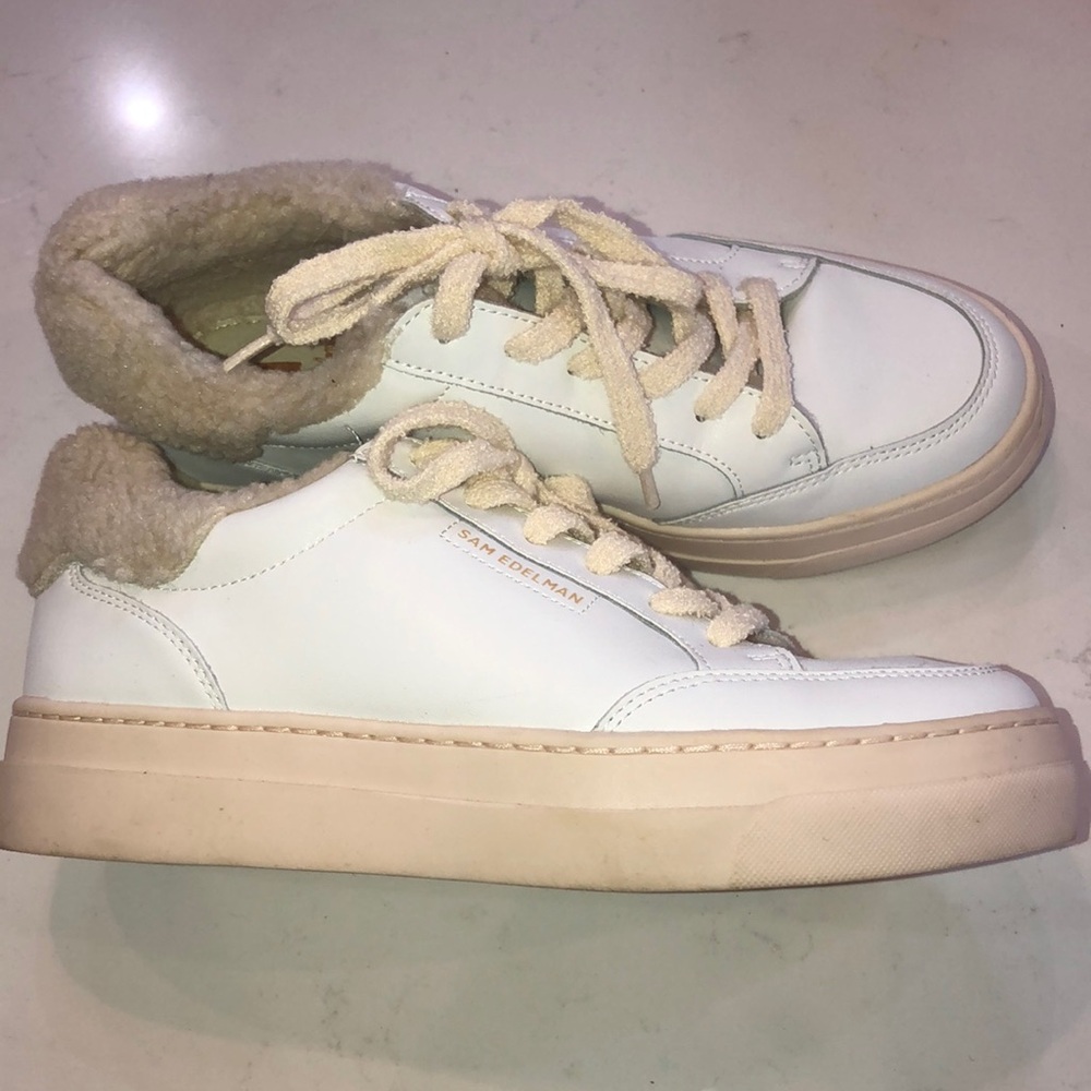 Sam Edelman Wess Cozy Platform Sneaker US 8.5 white cream fur lined